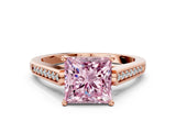 Rose gold Fancy Pink Princess Cut Solitaire Cathedral Diamond Engagement Ring with Channel-Set Band and Four-Prong Setting_3