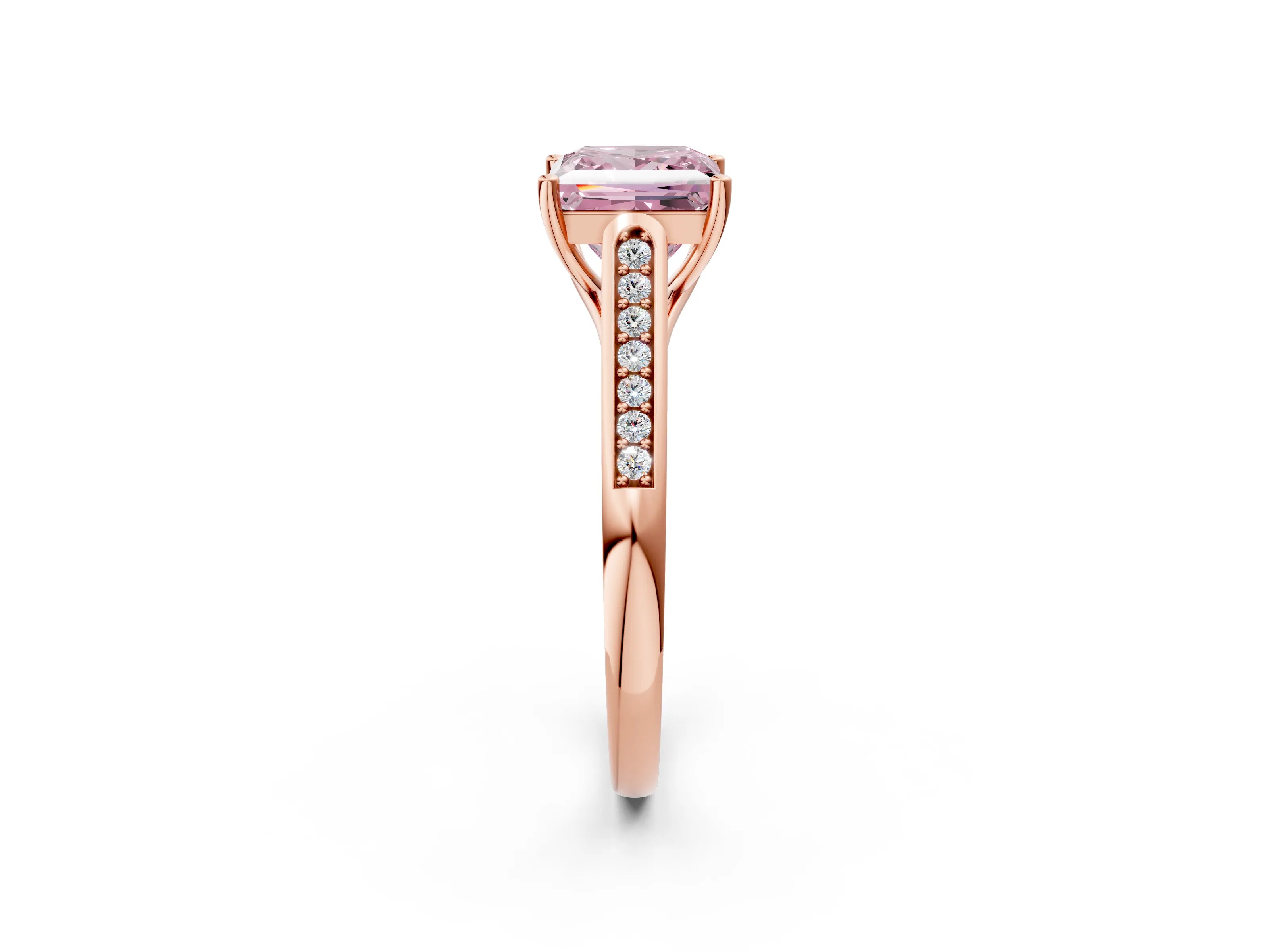 Rose gold Fancy Pink Princess Cut Solitaire Cathedral Diamond Engagement Ring with Channel-Set Band and Four-Prong Setting_5