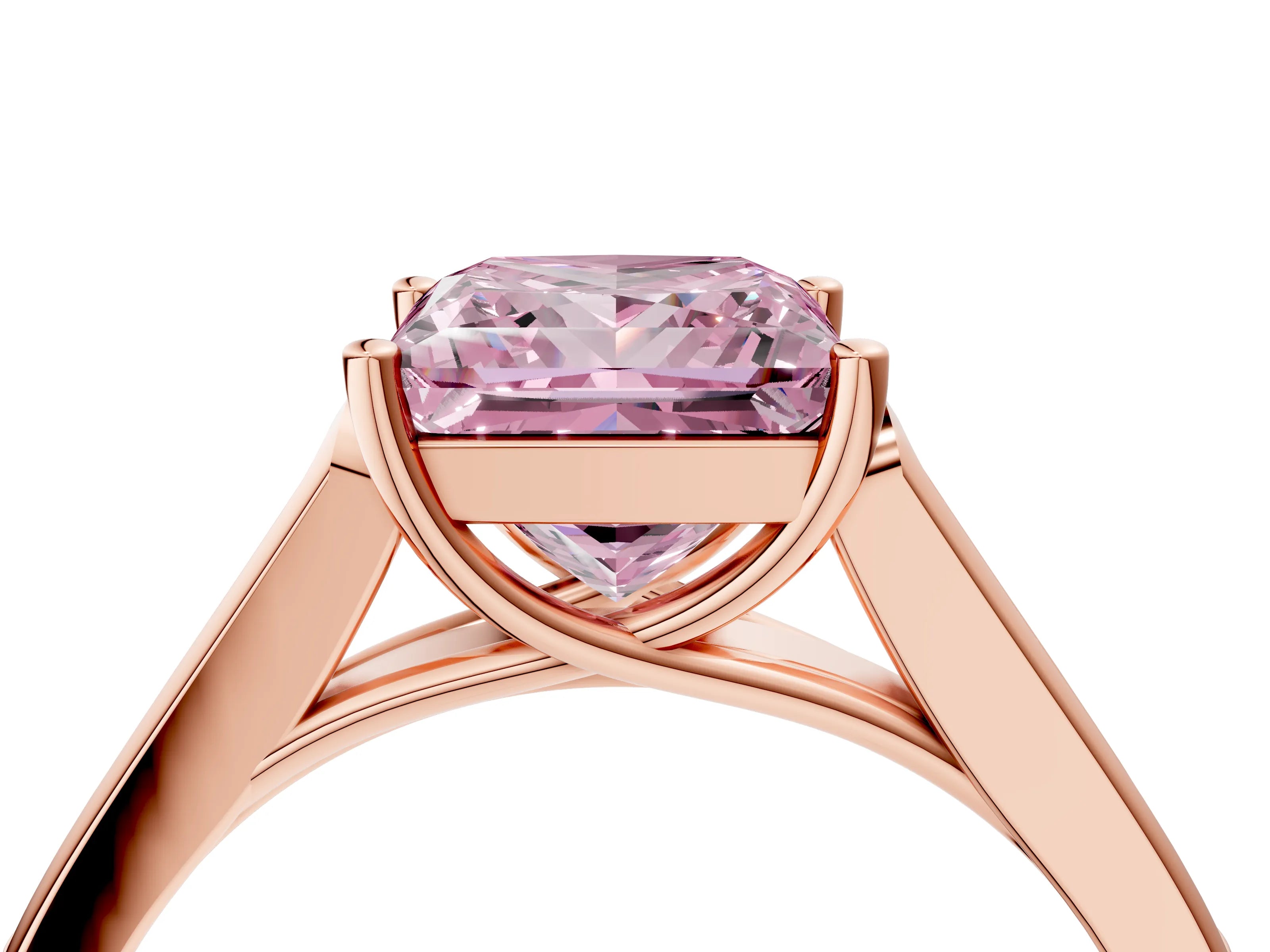 Rose gold Fancy Pink Princess Cut Solitaire Cathedral Diamond Engagement Ring with Channel-Set Band and Four-Prong Setting_7