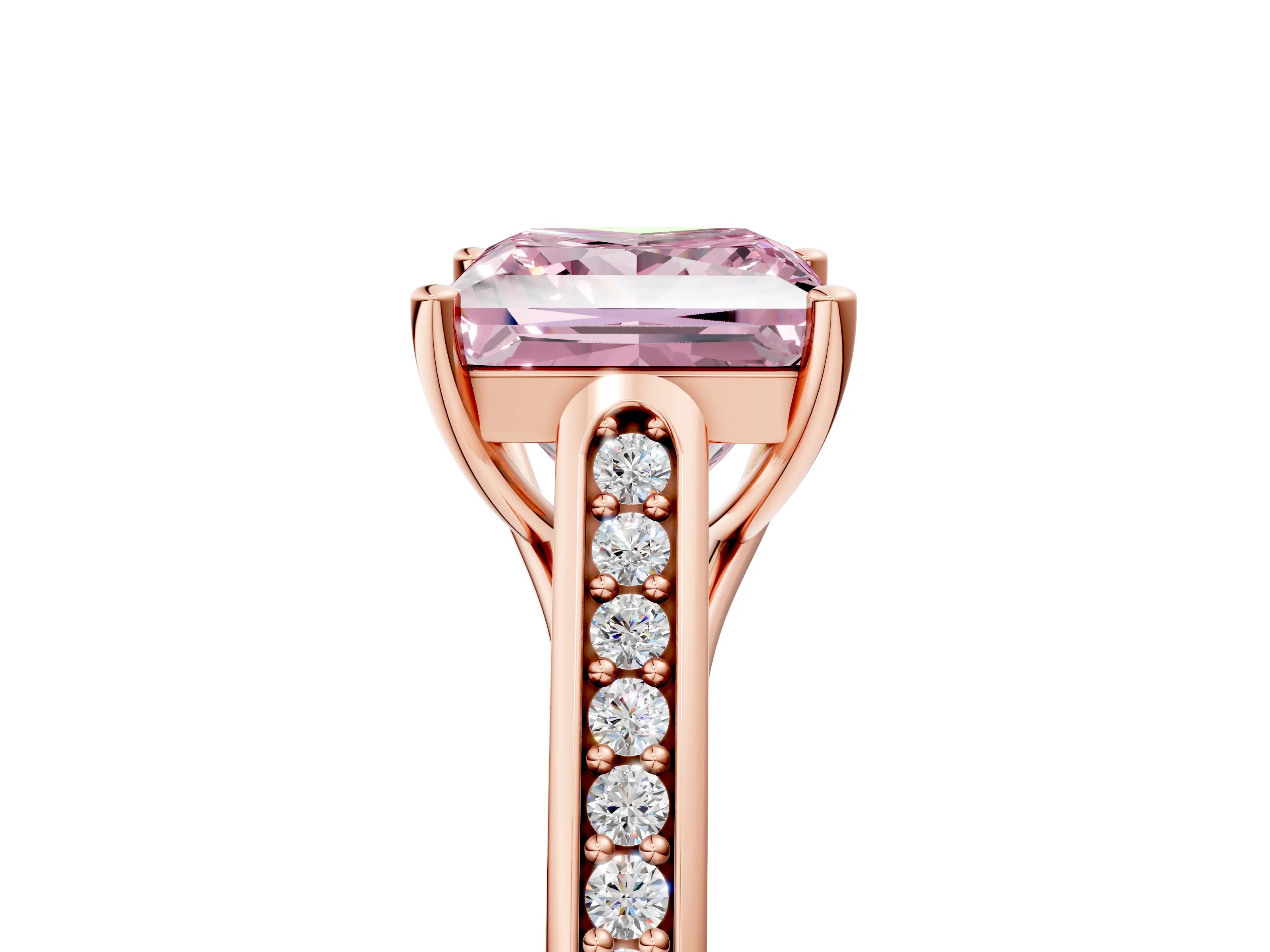 Rose gold Fancy Pink Princess Cut Solitaire Cathedral Diamond Engagement Ring with Channel-Set Band and Four-Prong Setting_8