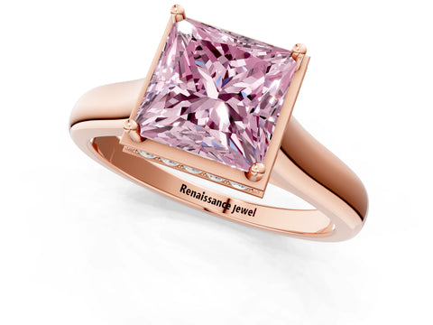 Rose gold Fancy Pink Princess Cut Solitaire Diamond Engagement Ring with Four-Prong Setting and Tapered Band_1