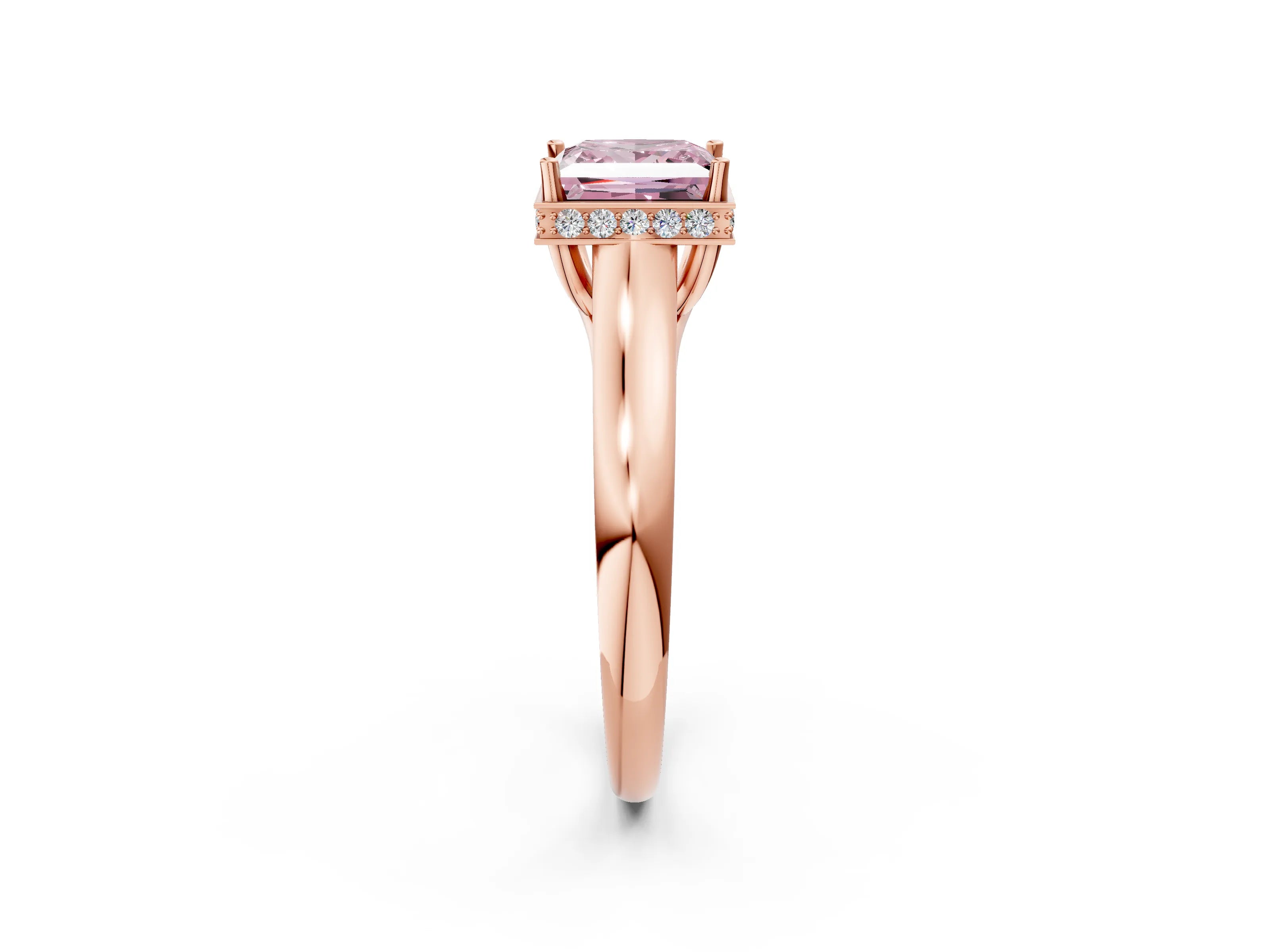 Rose gold Fancy Pink Princess Cut Solitaire Diamond Engagement Ring with Four-Prong Setting and Tapered Band_2