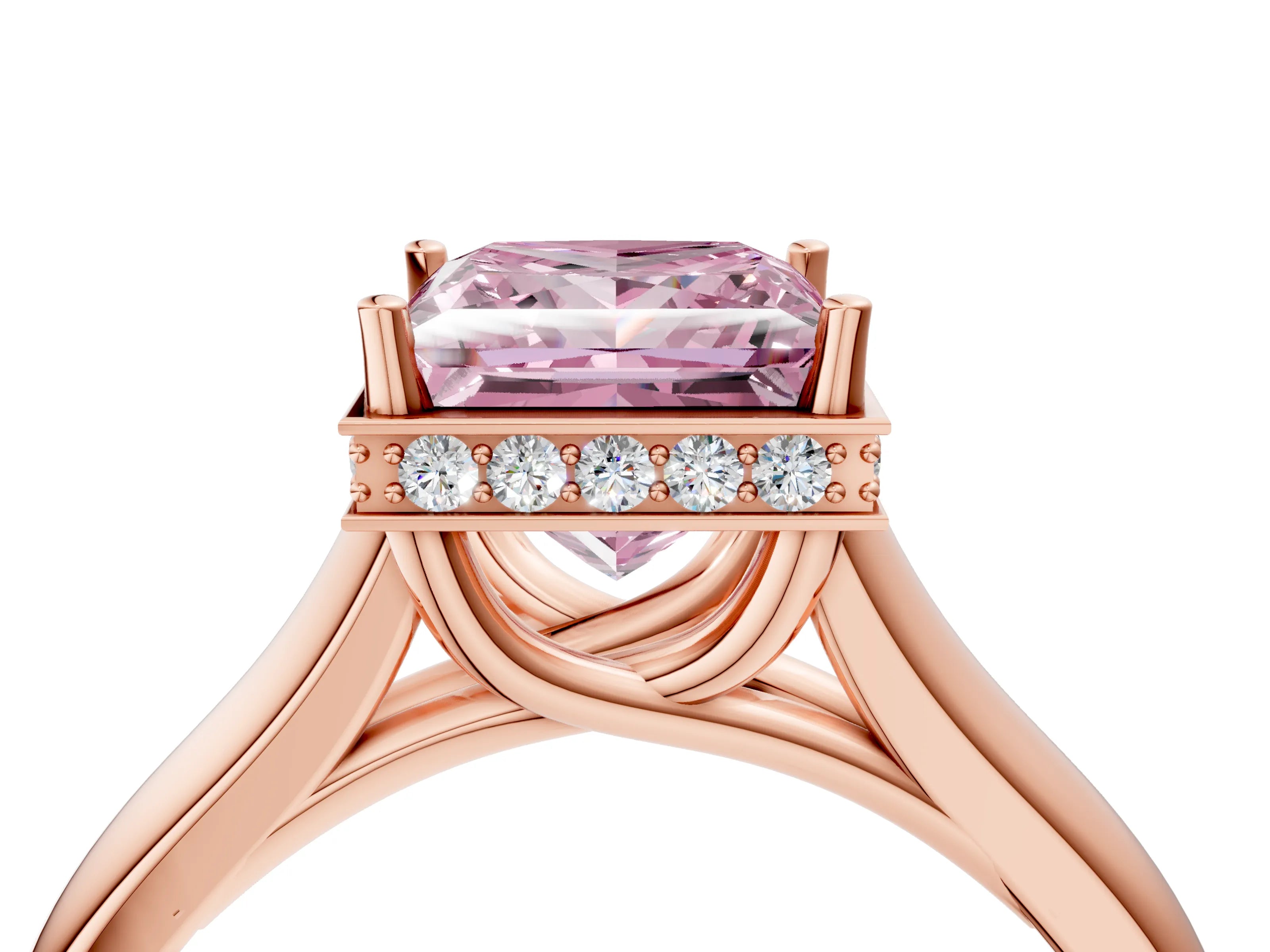 Rose gold Fancy Pink Princess Cut Solitaire Diamond Engagement Ring with Four-Prong Setting and Tapered Band_4