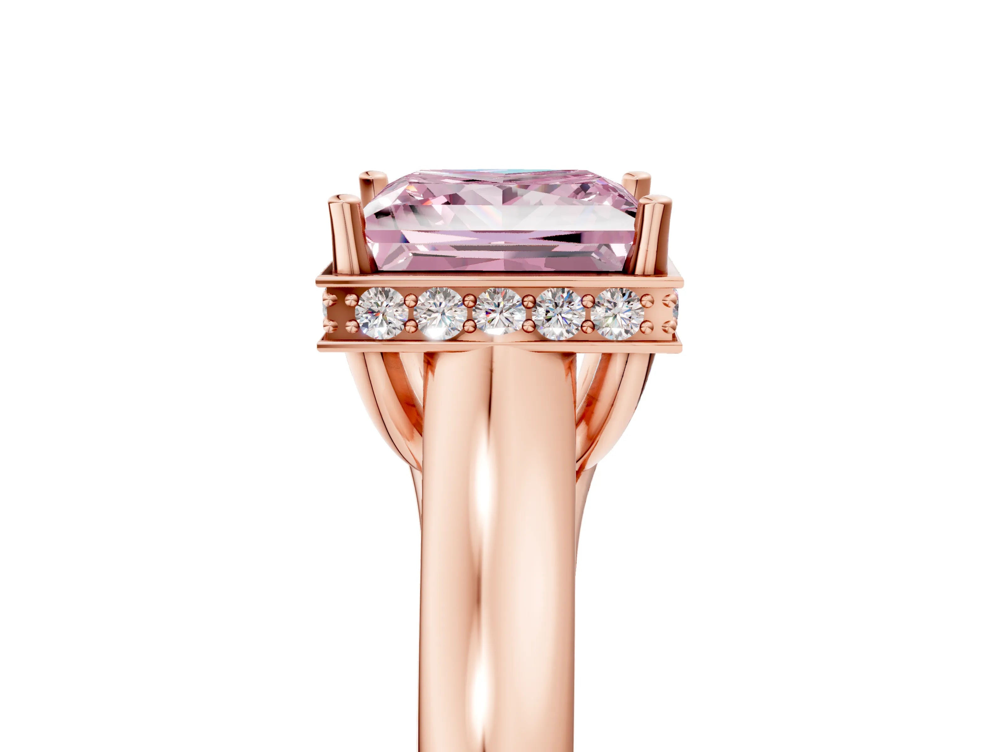 Rose gold Fancy Pink Princess Cut Solitaire Diamond Engagement Ring with Four-Prong Setting and Tapered Band_5