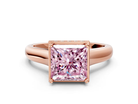 Rose gold Fancy Pink Princess Cut Solitaire Diamond Engagement Ring with Four-Prong Setting and Tapered Band