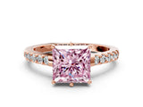 Rose gold Fancy Pink Princess Cut Solitaire Diamond Engagement Ring with Pavé Band and Six-Prong Setting_12