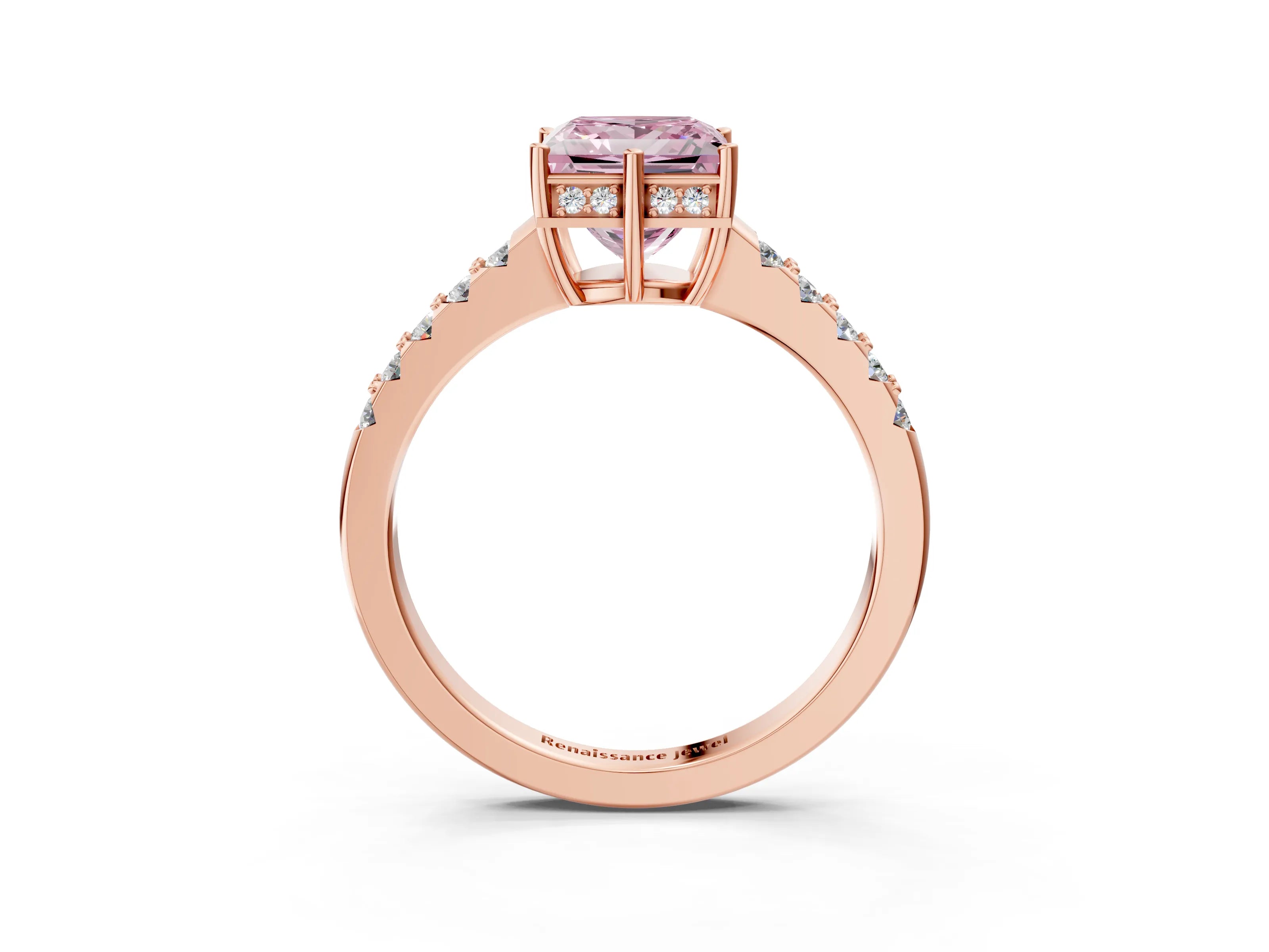 Rose gold Fancy Pink Princess Cut Solitaire Diamond Engagement Ring with Pavé Band and Six-Prong Setting_15