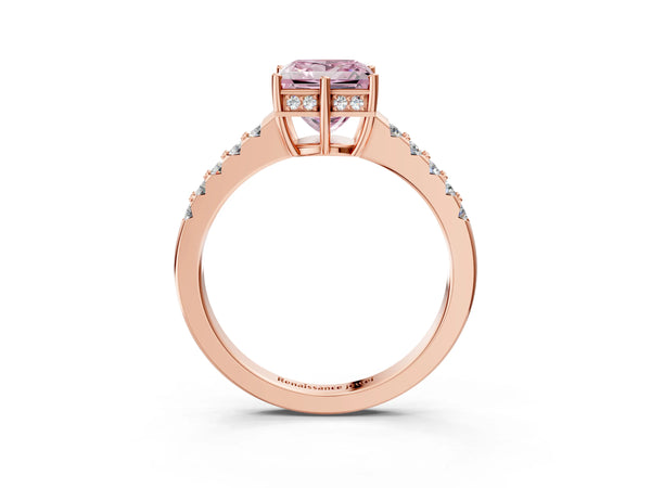 Rose gold Fancy Pink Princess Cut Solitaire Diamond Engagement Ring with Pavé Band and Six-Prong Setting