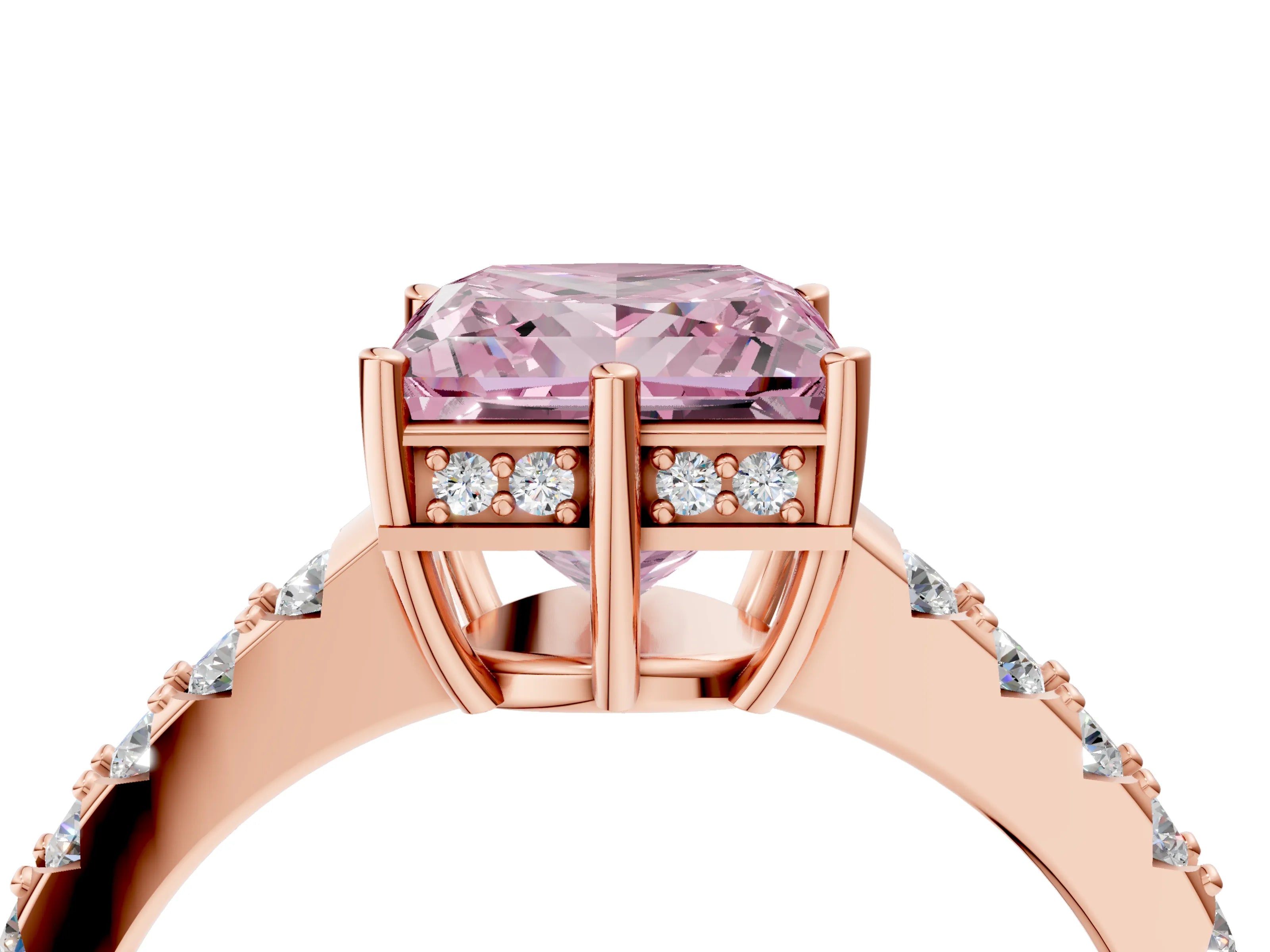 Rose gold Fancy Pink Princess Cut Solitaire Diamond Engagement Ring with Pavé Band and Six-Prong Setting_16