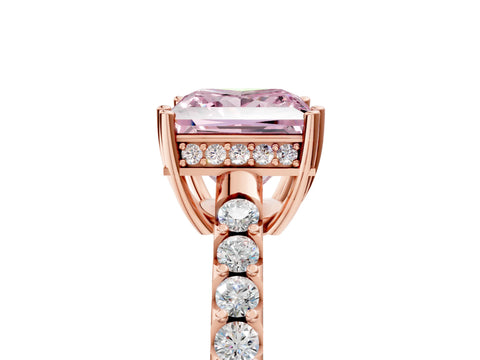 Rose gold Fancy Pink Princess Cut Solitaire Diamond Engagement Ring with Pavé Band and Six-Prong Setting_17