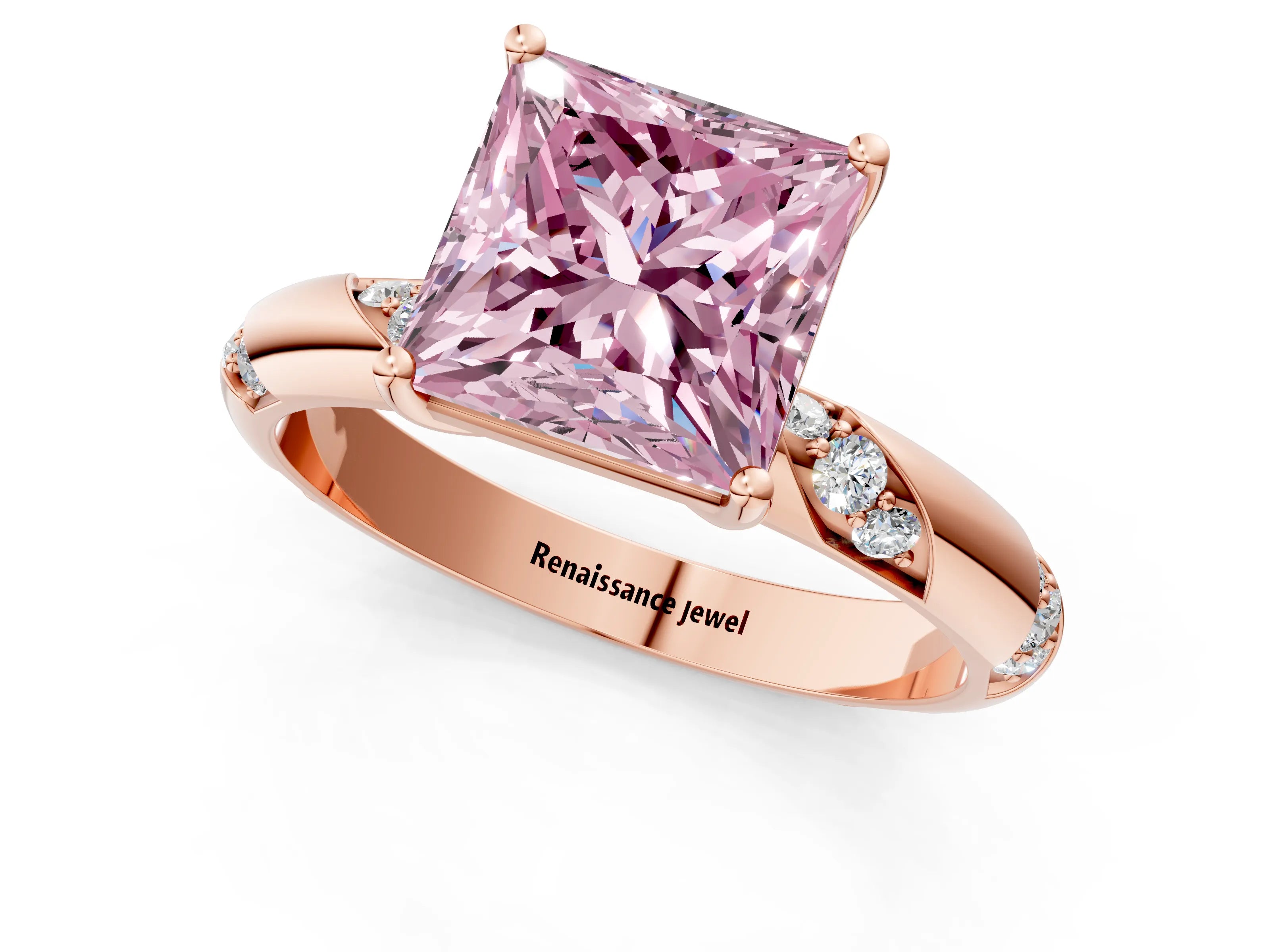 Rose gold Fancy Pink Princess Cut Solitaire Diamond Engagement Ring with Twisted Pave Band and Four-Prong Setting_4
