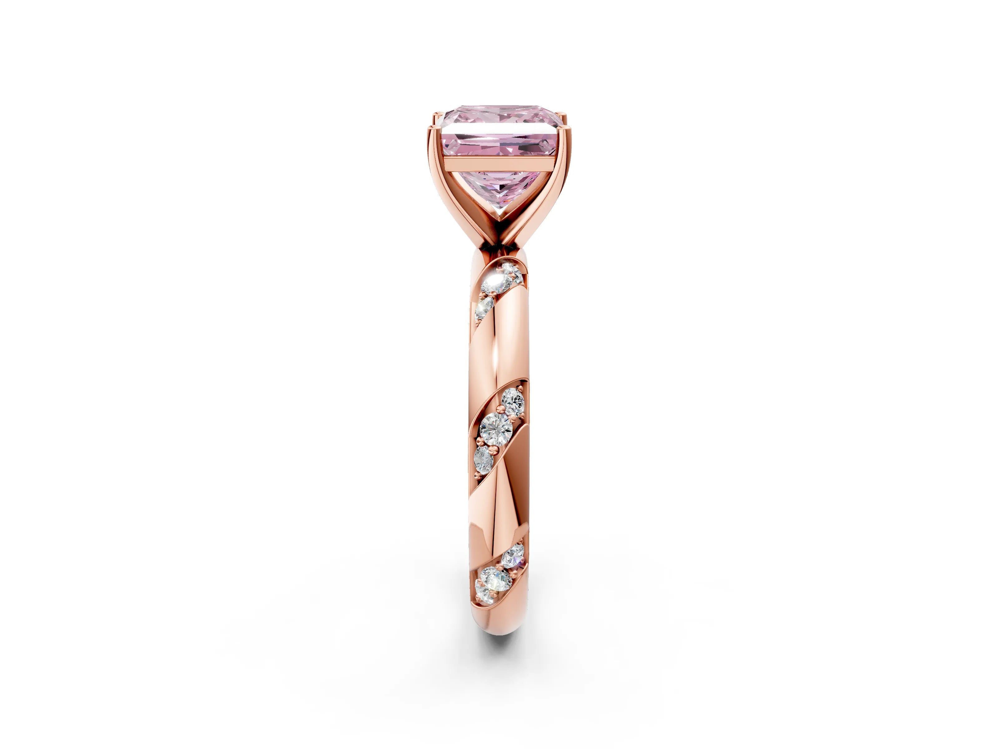 Rose gold Fancy Pink Princess Cut Solitaire Diamond Engagement Ring with Twisted Pave Band and Four-Prong Setting_5