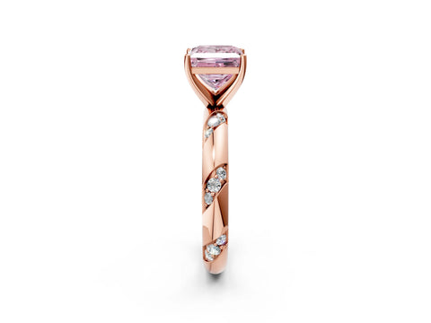 Rose gold Fancy Pink Princess Cut Solitaire Diamond Engagement Ring with Twisted Pave Band and Four-Prong Setting_5