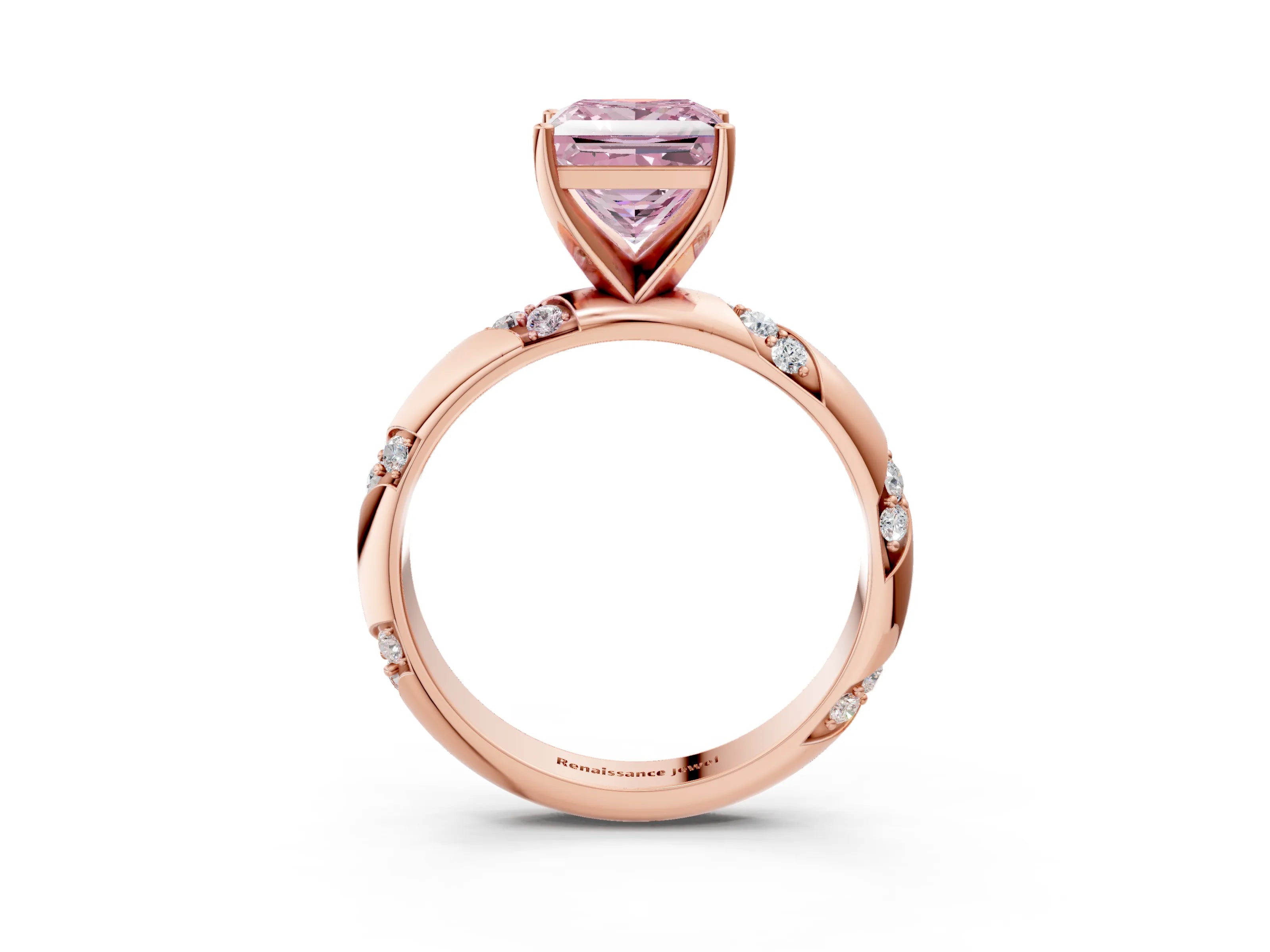 Rose gold Fancy Pink Princess Cut Solitaire Diamond Engagement Ring with Twisted Pave Band and Four-Prong Setting_6
