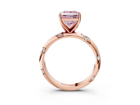 Rose gold Fancy Pink Princess Cut Solitaire Diamond Engagement Ring with Twisted Pave Band and Four-Prong Setting_6
