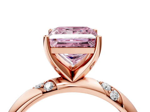 Rose gold Fancy Pink Princess Cut Solitaire Diamond Engagement Ring with Twisted Pave Band and Four-Prong Setting_7