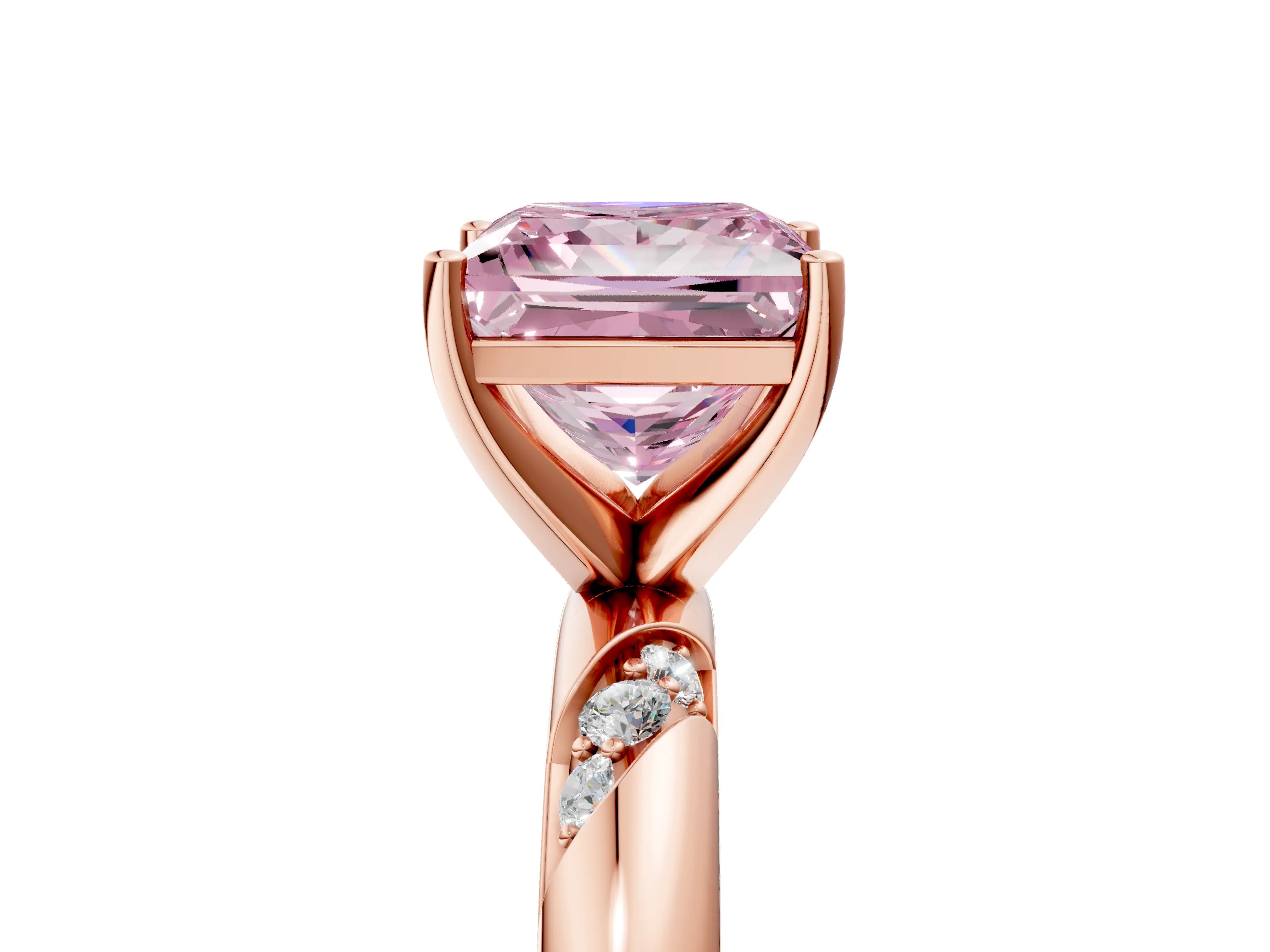 Rose gold Fancy Pink Princess Cut Solitaire Diamond Engagement Ring with Twisted Pave Band and Four-Prong Setting_8