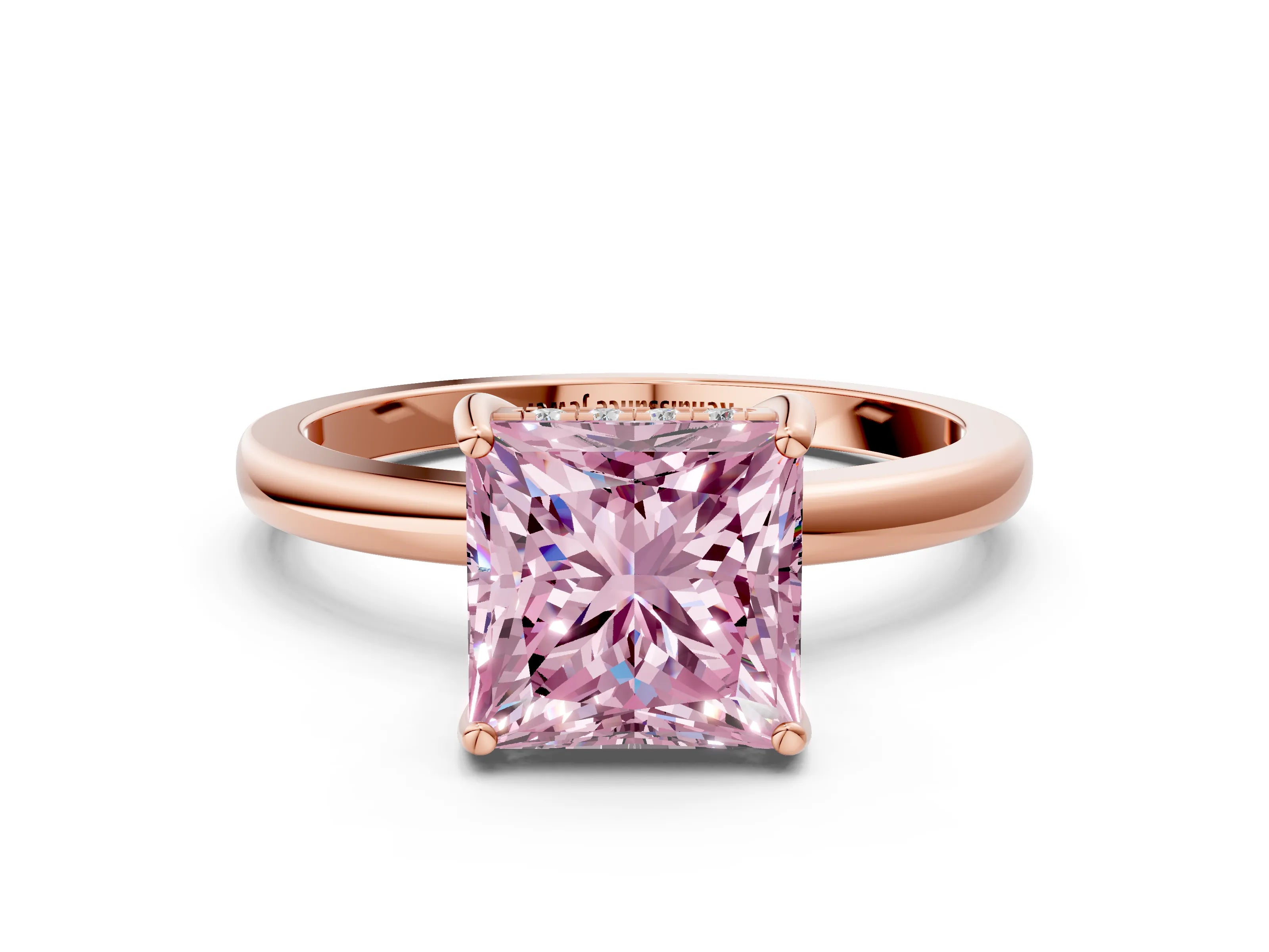 Rose gold Fancy Pink Princess Cut Solitaire Diamond Ring with Prong Setting and Plain Band