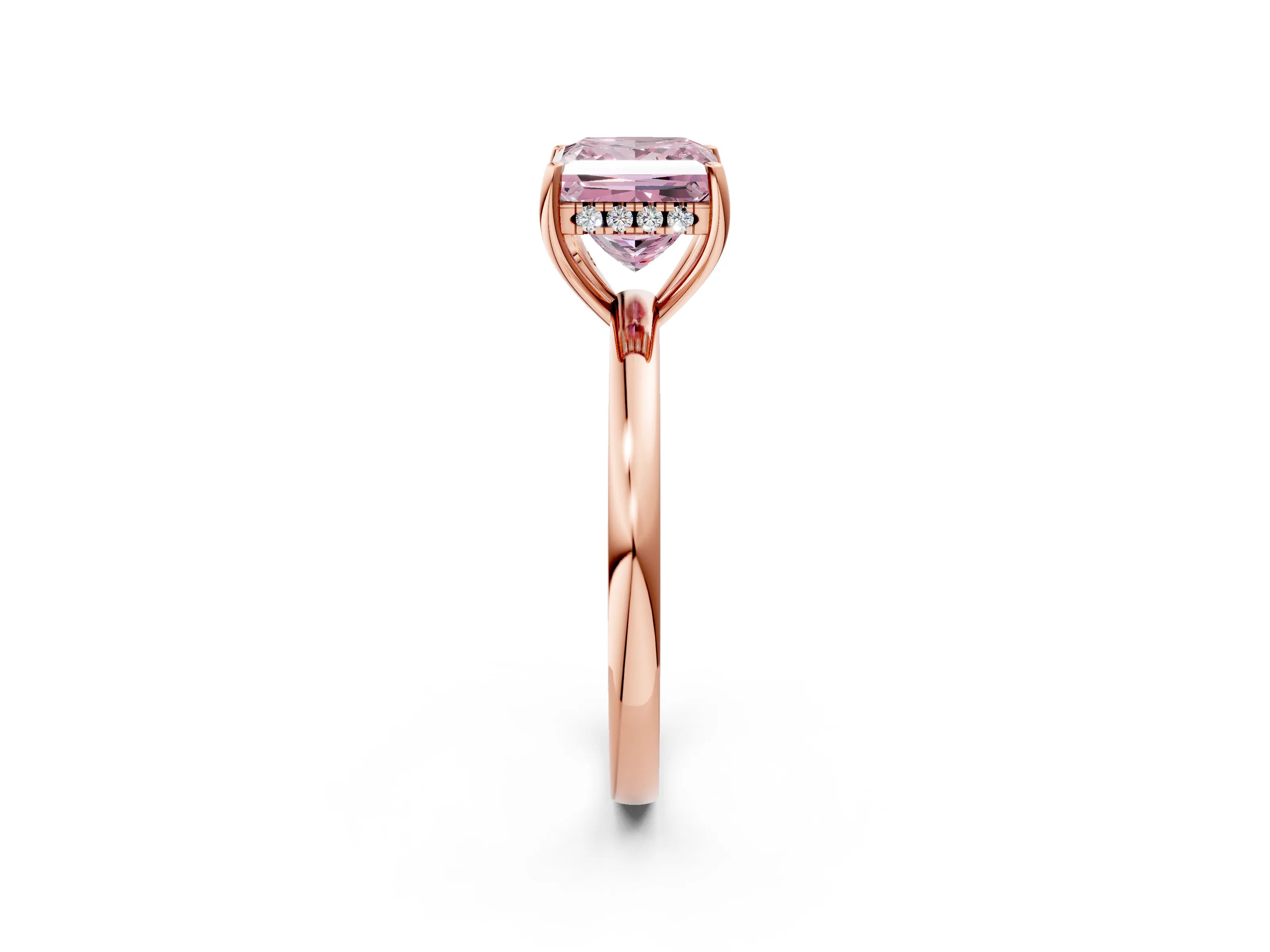 Rose gold Fancy Pink Princess Cut Solitaire Diamond Ring with Prong Setting and Plain Band_2