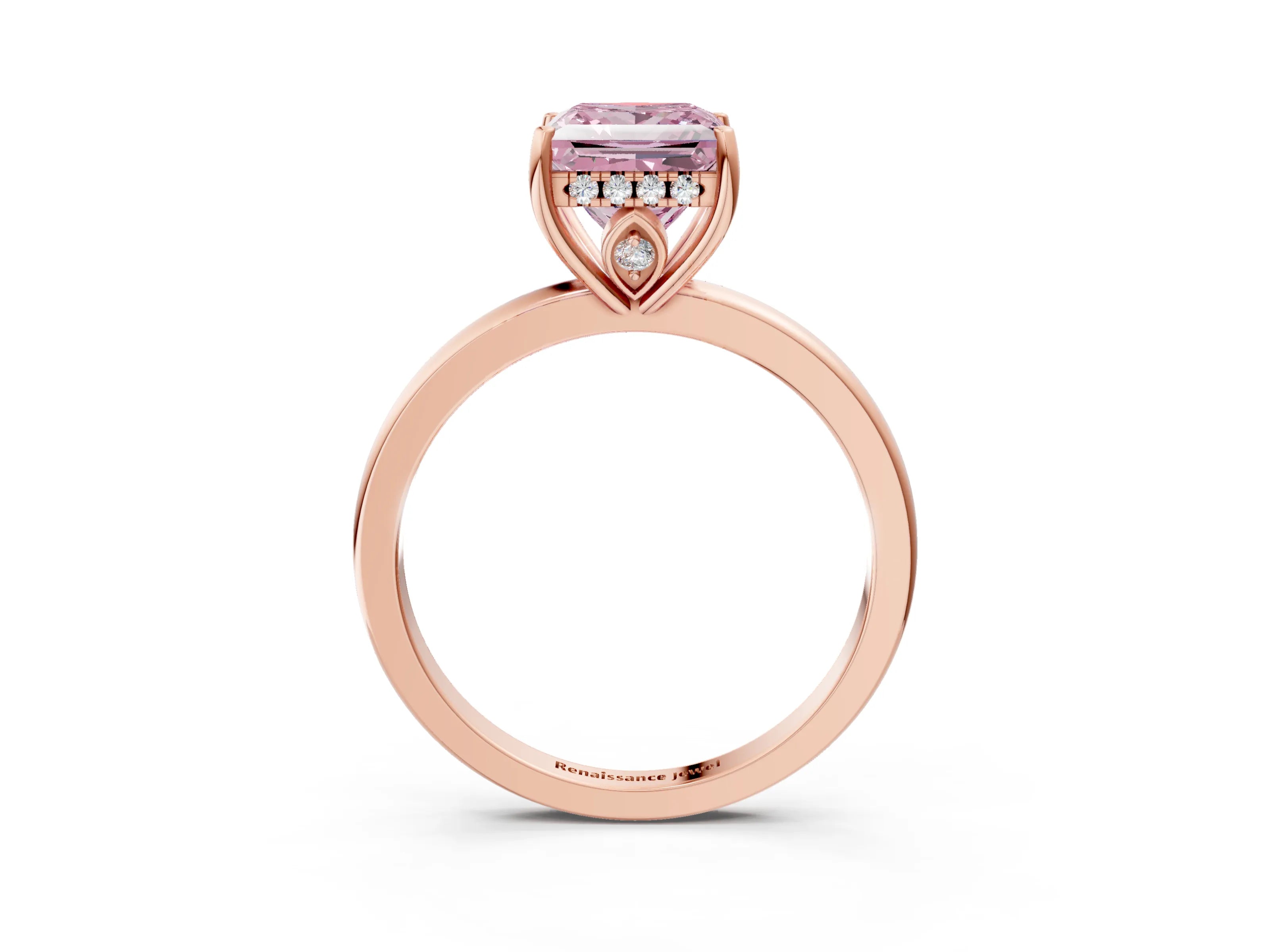 Rose gold Fancy Pink Princess Cut Solitaire Diamond Ring with Prong Setting and Plain Band_3