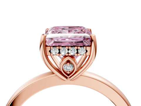 Rose gold Fancy Pink Princess Cut Solitaire Diamond Ring with Prong Setting and Plain Band_4