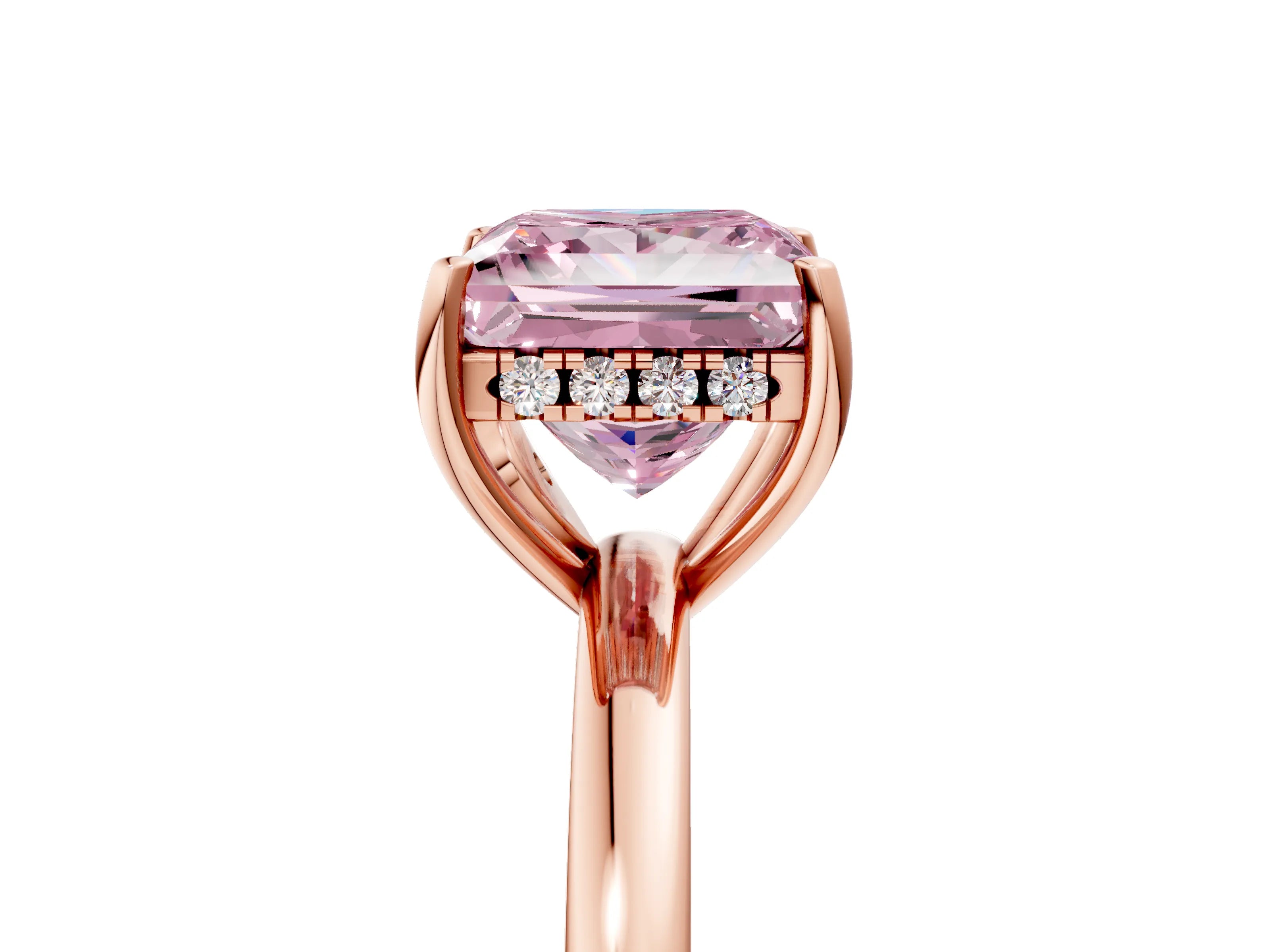 Rose gold Fancy Pink Princess Cut Solitaire Diamond Ring with Prong Setting and Plain Band_5