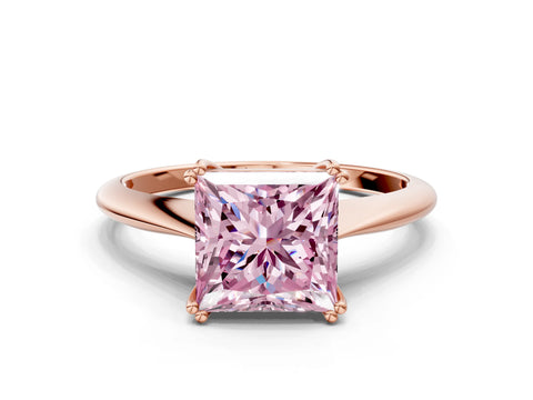Rose gold Fancy Pink Princess Cut Solitaire Diamond Ring with Six-Prong Setting and Classic Band