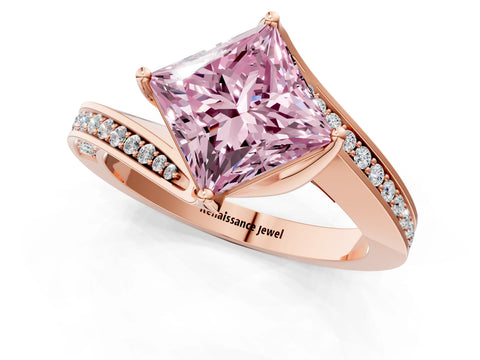 Rose gold Fancy Pink Princess Cut Solitaire Diamond Twist Band with Pavé Setting and Four-Prong Setting_1