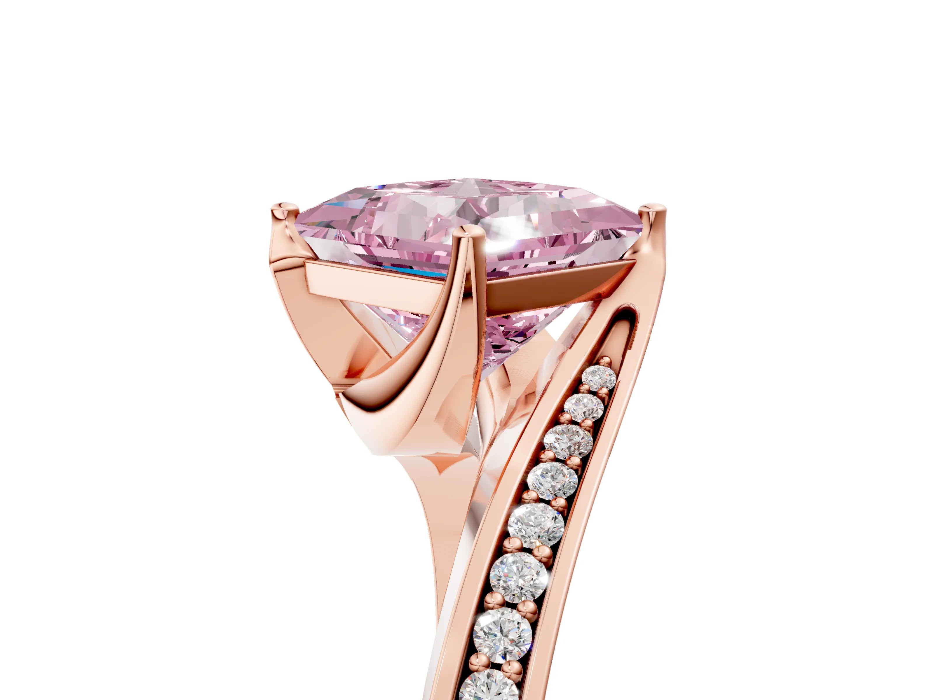 Rose gold Fancy Pink Princess Cut Solitaire Diamond Twist Band with Pavé Setting and Four-Prong Setting_5