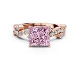 Rose gold Fancy Pink Princess  Cut Solitaire Diamond Twisted Band with Pave Setting