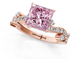 Rose gold Fancy Pink Princess  Cut Solitaire Diamond Twisted Band with Pave Setting_1