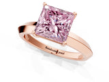 Rose gold Fancy Pink Princess  Cut Solitaire Engagement Ring with Flat Band and Four-Prong Setting 1