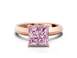 Rose gold Fancy Pink Princess  Cut Solitaire Engagement Ring with Flat Band and Four-Prong Setting