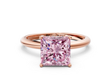 Rose gold Fancy Pink Princess  Cut Solitaire Engagement Ring with Four-Prong Setting and Classic Band