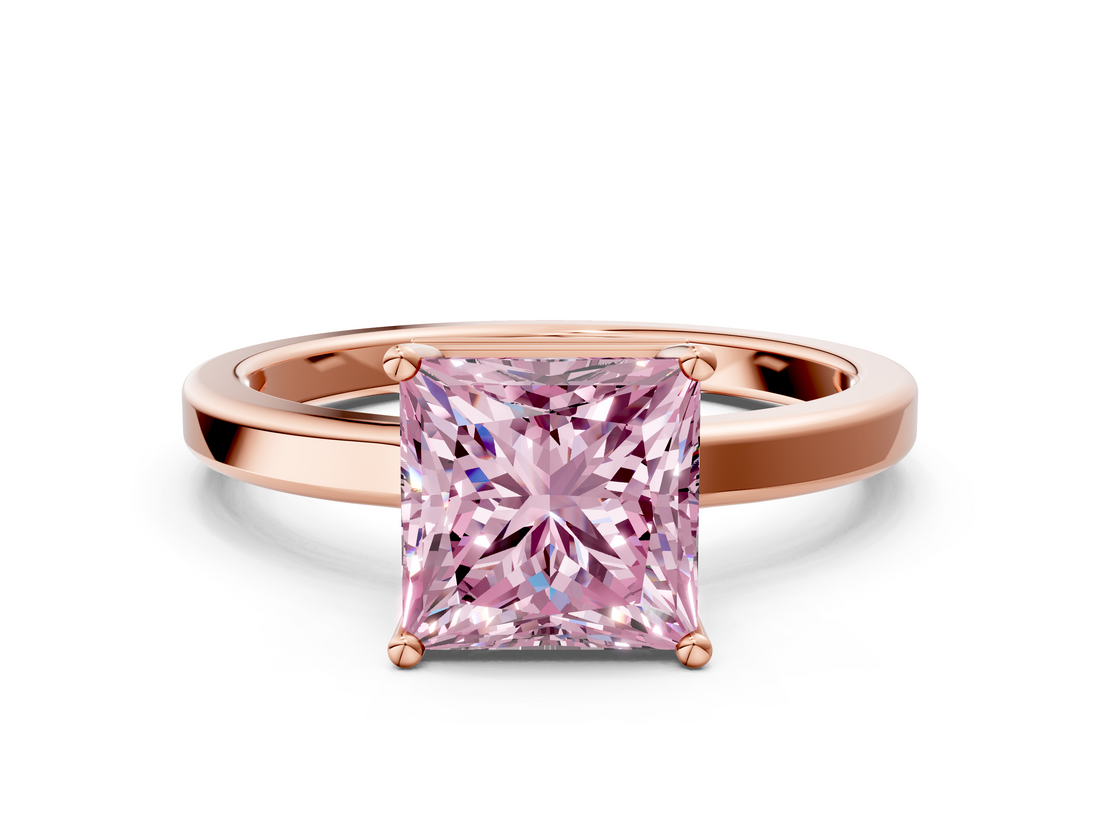 Rose gold Fancy Pink Princess  Cut Solitaire Engagement Ring with Four-Prong Setting on a Classic Band
