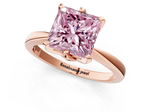 Rose gold Fancy Pink Princess Cut Solitaire Engagement Ring with Six-Prong Setting and Tapered Band_1