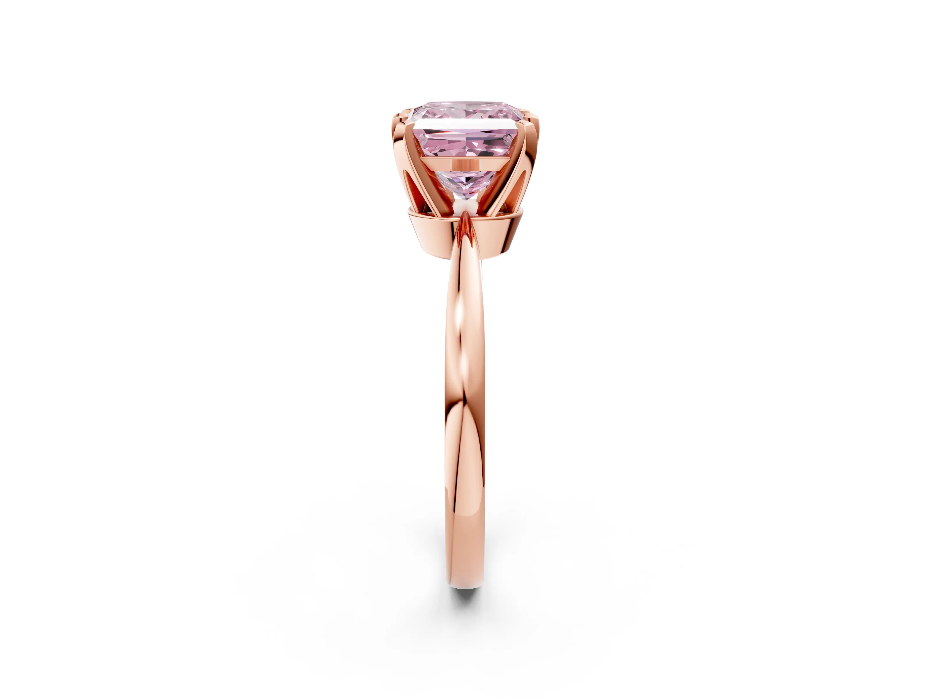 Rose gold Fancy Pink Princess Cut Solitaire Engagement Ring with Six-Prong Setting and Tapered Band_2