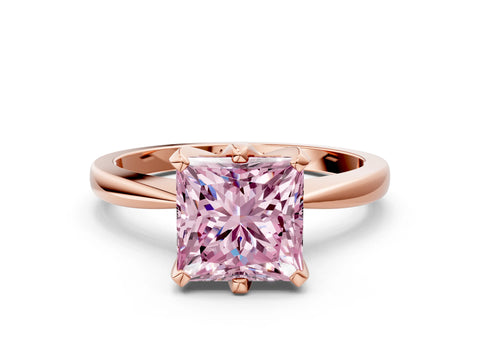 Rose gold Fancy Pink Princess Cut Solitaire Engagement Ring with Six-Prong Setting and Tapered Band