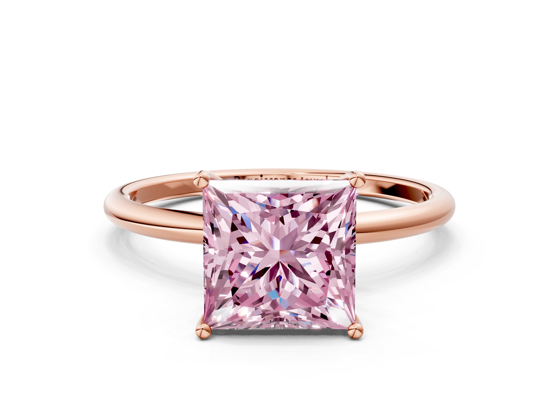 Rose gold Fancy Pink Princess  Cut Solitaire Engagement Ring with Thin Band and Four-Prong Setting_3