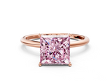 Rose gold Fancy Pink Princess  Cut Solitaire Engagement Ring with Thin Band and Four-Prong Setting_3