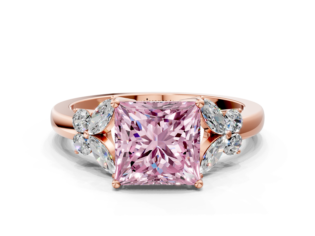 Rose gold Fancy Pink Princess  Cut Solitaire Floral Diamond Ring with Four-Prong Setting