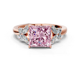 Rose gold Fancy Pink Princess  Cut Solitaire Floral Diamond Ring with Four-Prong Setting
