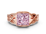 Rose gold Fancy Pink Princess Cut Solitaire Intertwined Band Prong Setting Ring