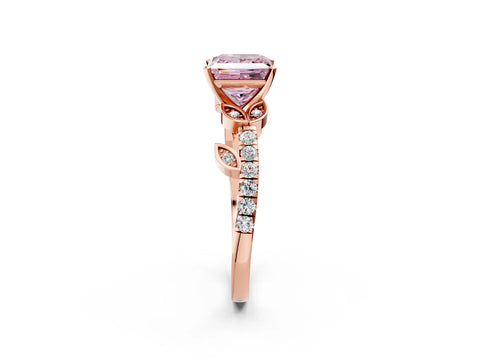 Rose gold Fancy Pink Princess Cut Solitaire Leaf-Inspired Diamond Ring with Pavé Band and Four-Prong Setting_14