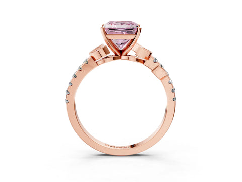 Rose gold Fancy Pink Princess Cut Solitaire Leaf-Inspired Diamond Ring with Pavé Band and Four-Prong Setting_15