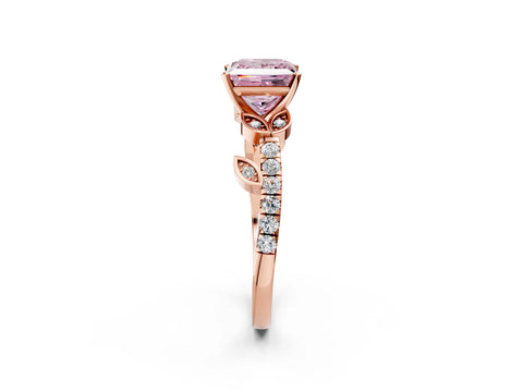 Rose gold Fancy Pink Princess Cut Solitaire Leaf-Inspired Diamond Ring with Pavé Band and Four-Prong Setting_26