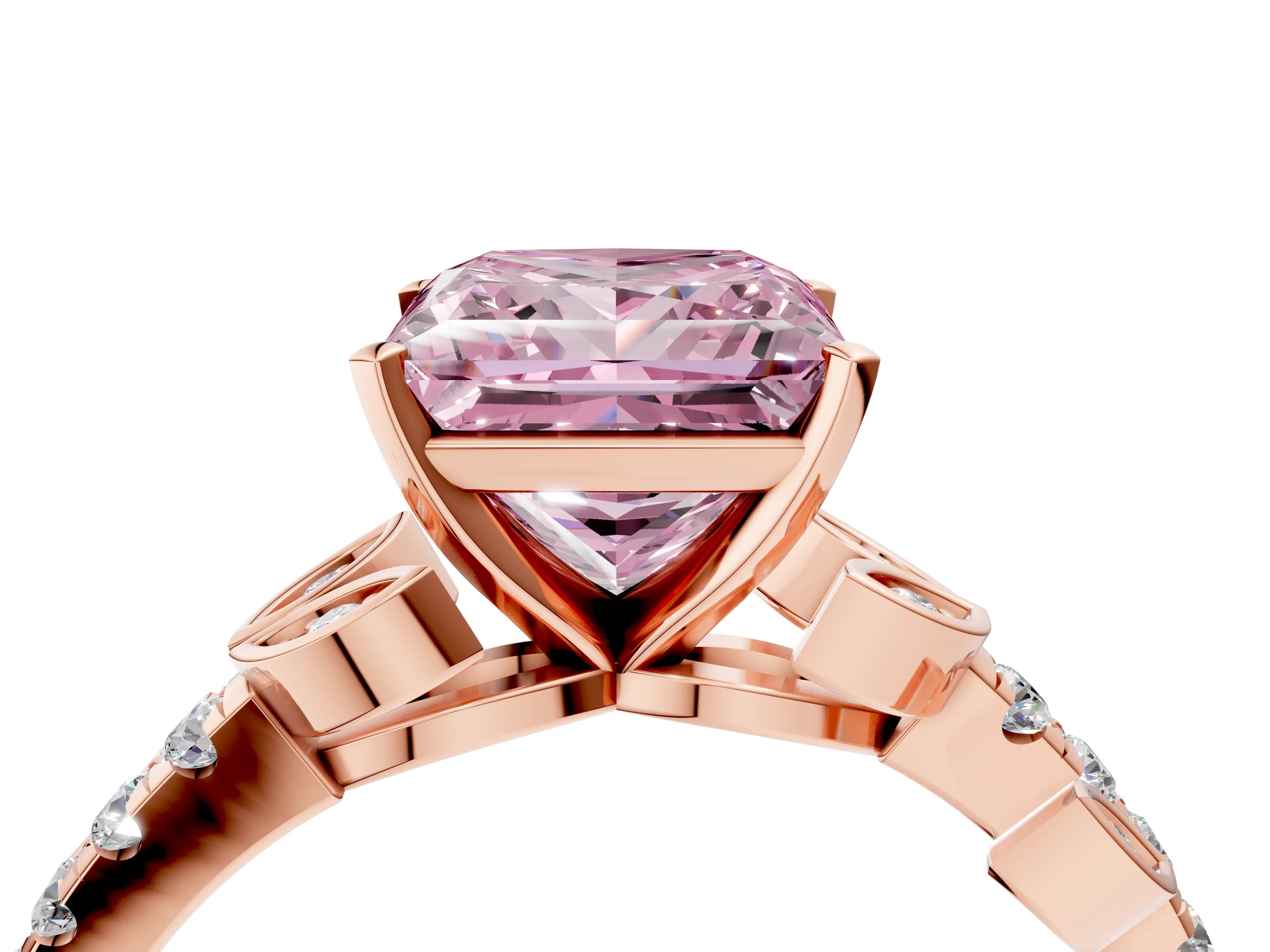 Rose gold Fancy Pink Princess Cut Solitaire Leaf-Inspired Diamond Ring with Pavé Band and Four-Prong Setting_28