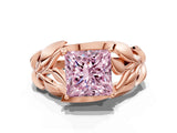Rose gold Fancy Pink Princess Cut Solitaire Leaf-Inspired Engagement Ring with Prong Setting_14