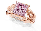Rose gold Fancy Pink Princess Cut Solitaire Leaf-Inspired Engagement Ring with Prong Setting_15