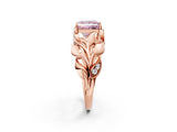 Rose gold Fancy Pink Princess Cut Solitaire Leaf-Inspired Engagement Ring with Prong Setting_16